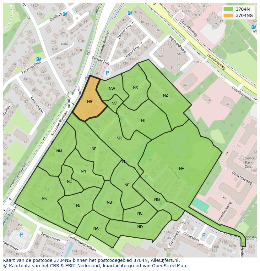 Afbeelding van het postcodegebied 3704 NS op de kaart.