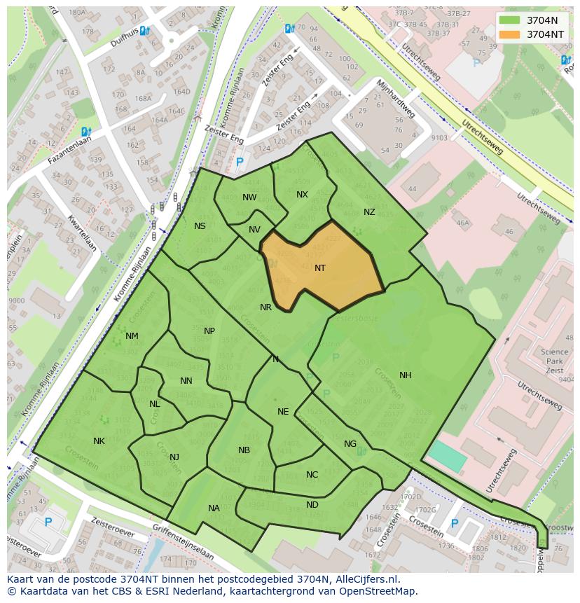 Afbeelding van het postcodegebied 3704 NT op de kaart.