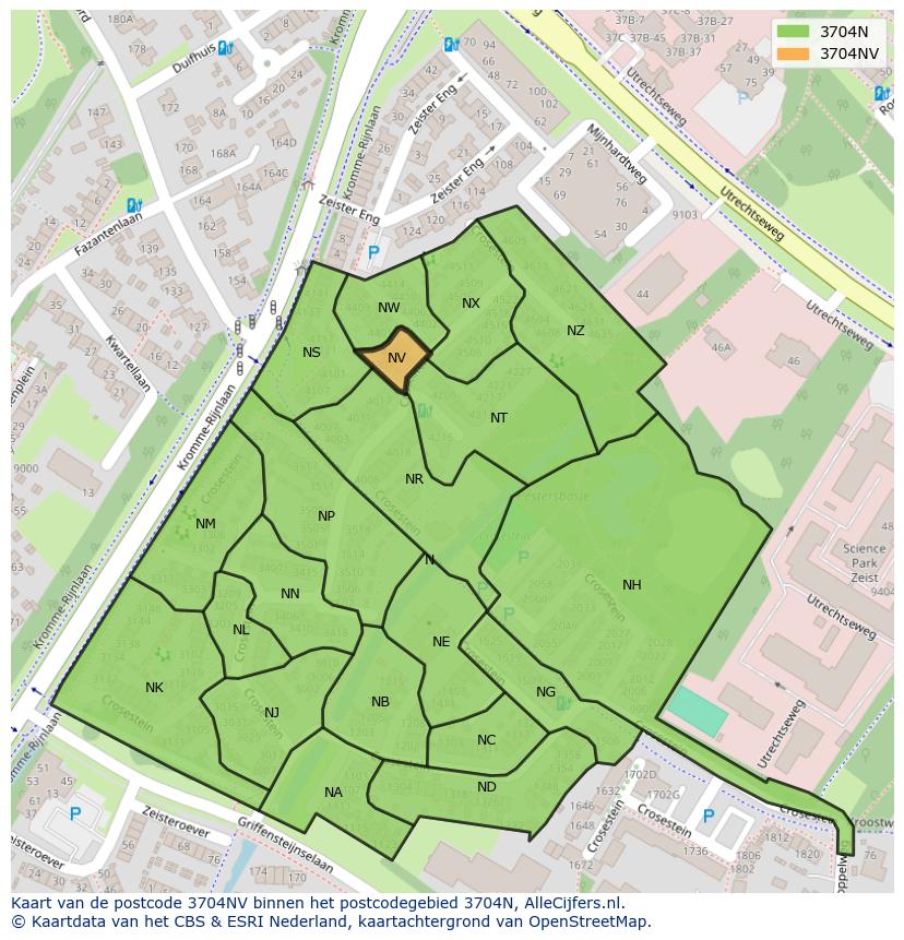 Afbeelding van het postcodegebied 3704 NV op de kaart.