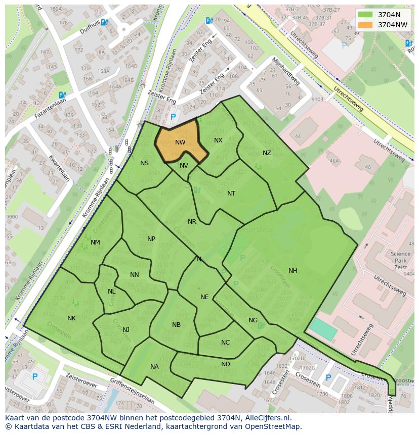 Afbeelding van het postcodegebied 3704 NW op de kaart.