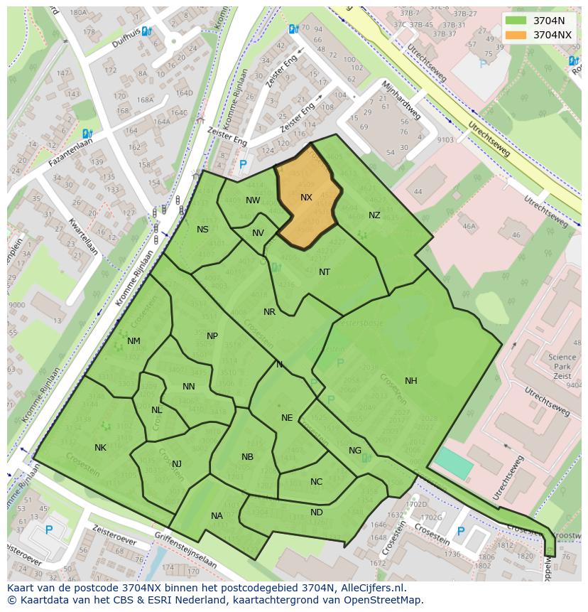 Afbeelding van het postcodegebied 3704 NX op de kaart.