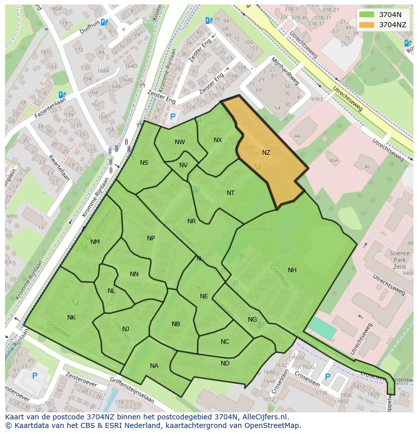 Afbeelding van het postcodegebied 3704 NZ op de kaart.