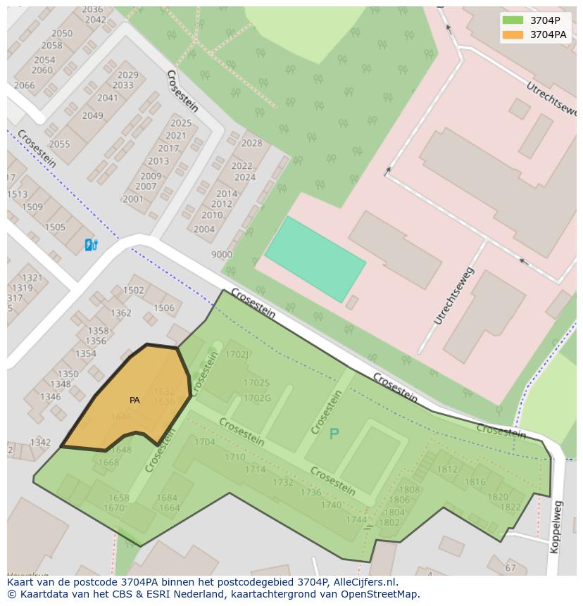 Afbeelding van het postcodegebied 3704 PA op de kaart.
