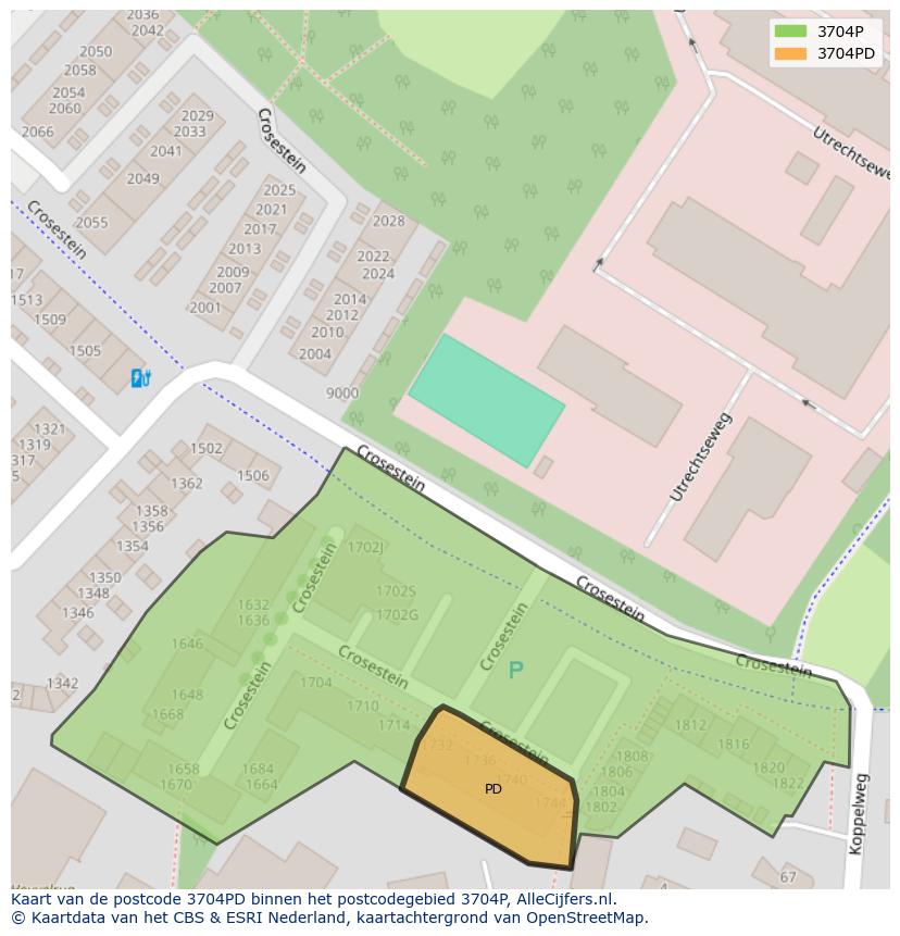 Afbeelding van het postcodegebied 3704 PD op de kaart.