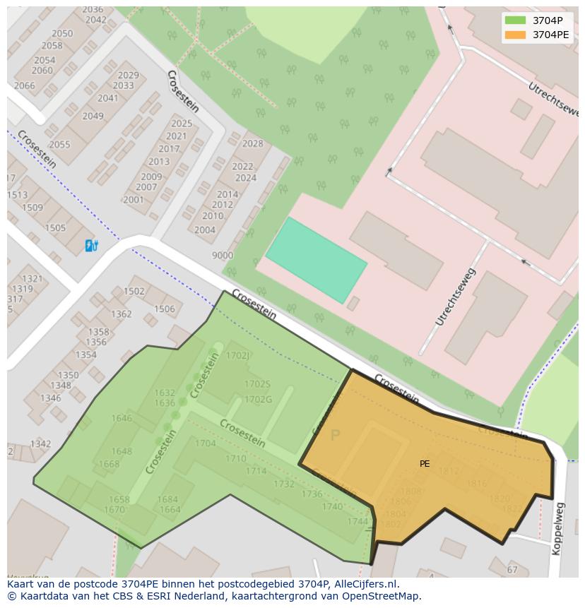 Afbeelding van het postcodegebied 3704 PE op de kaart.