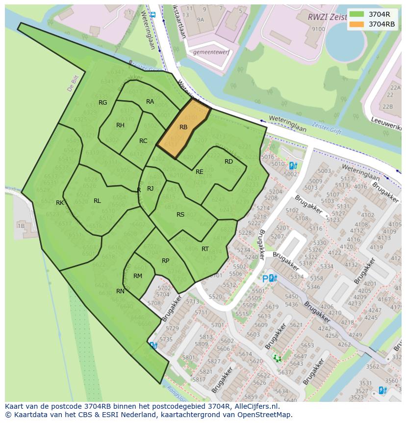 Afbeelding van het postcodegebied 3704 RB op de kaart.