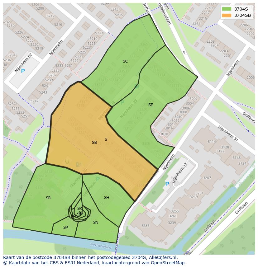 Afbeelding van het postcodegebied 3704 SB op de kaart.