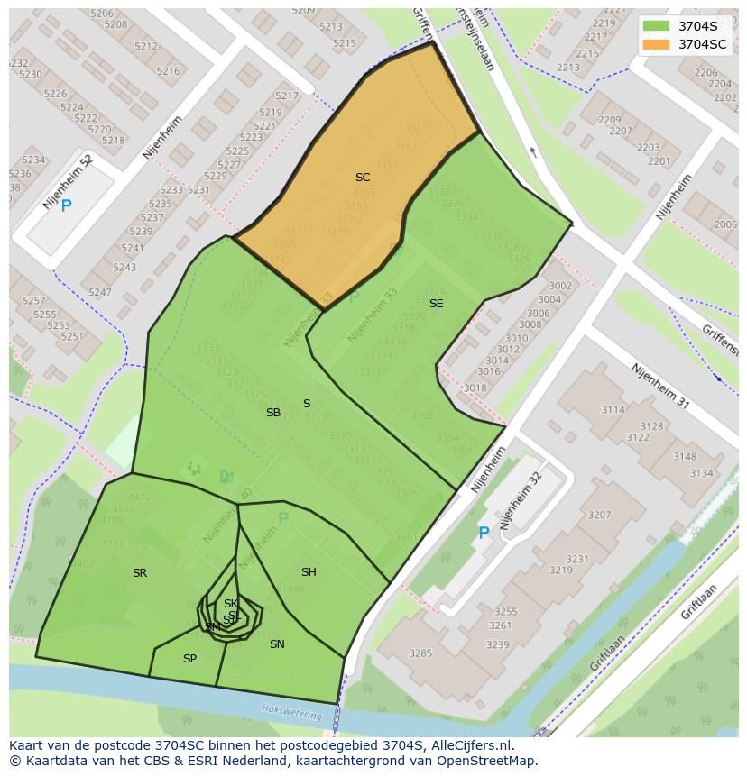 Afbeelding van het postcodegebied 3704 SC op de kaart.