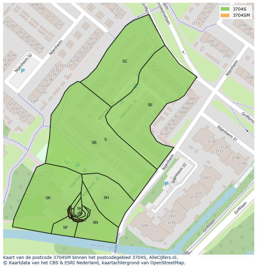 Afbeelding van het postcodegebied 3704 SM op de kaart.