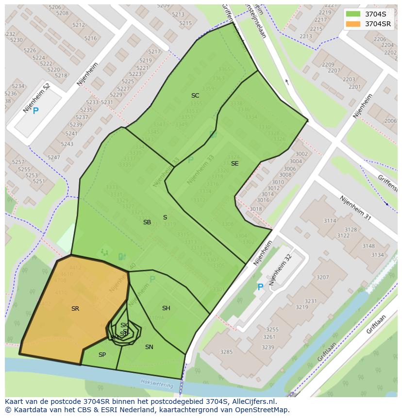 Afbeelding van het postcodegebied 3704 SR op de kaart.