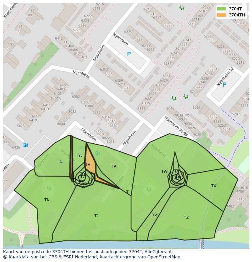 Afbeelding van het postcodegebied 3704 TH op de kaart.