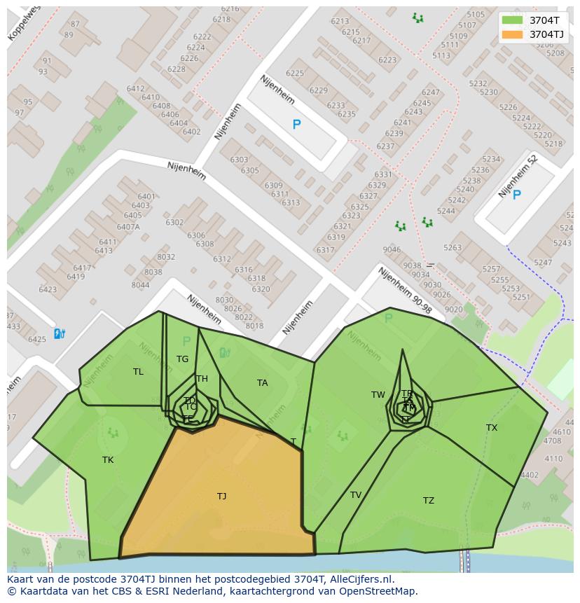 Afbeelding van het postcodegebied 3704 TJ op de kaart.