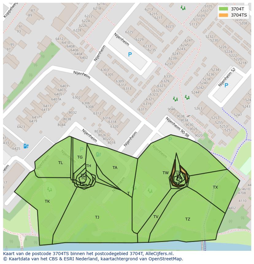 Afbeelding van het postcodegebied 3704 TS op de kaart.