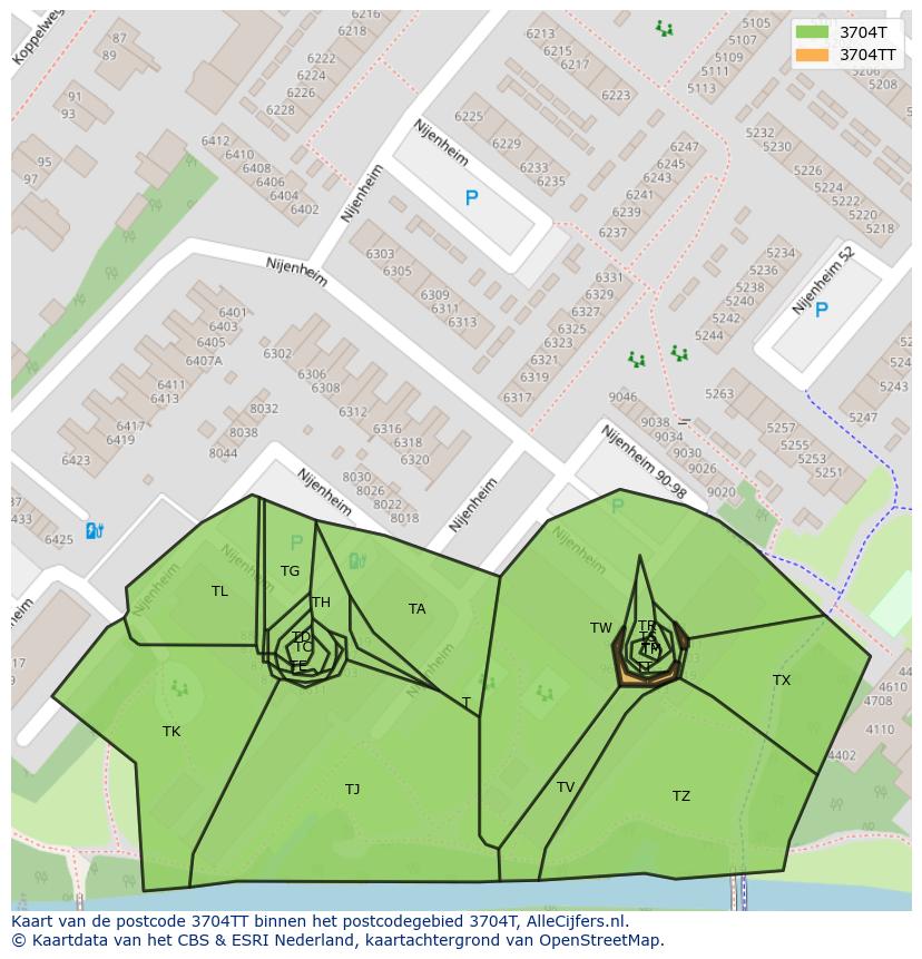 Afbeelding van het postcodegebied 3704 TT op de kaart.