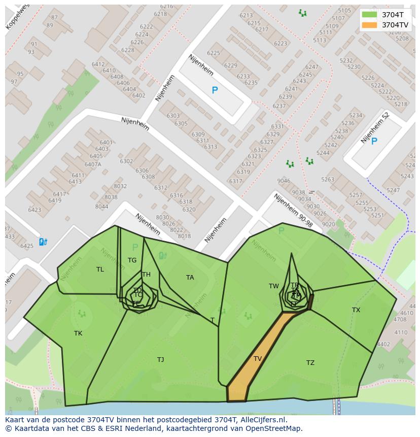 Afbeelding van het postcodegebied 3704 TV op de kaart.