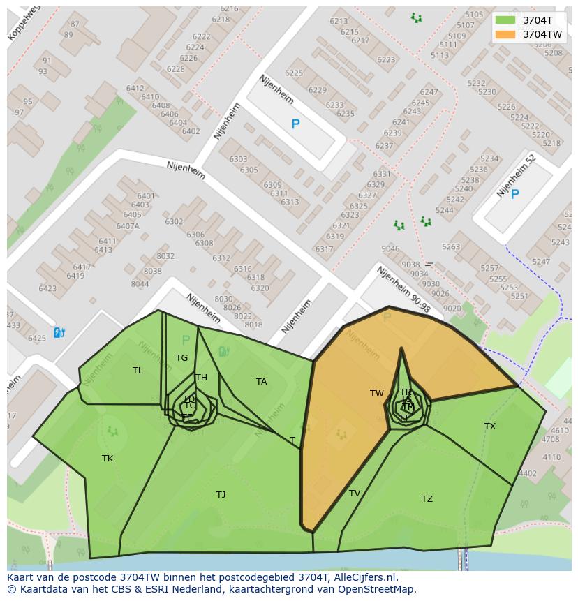 Afbeelding van het postcodegebied 3704 TW op de kaart.