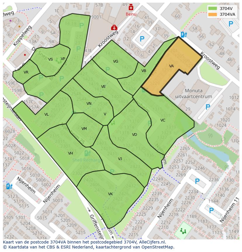 Afbeelding van het postcodegebied 3704 VA op de kaart.