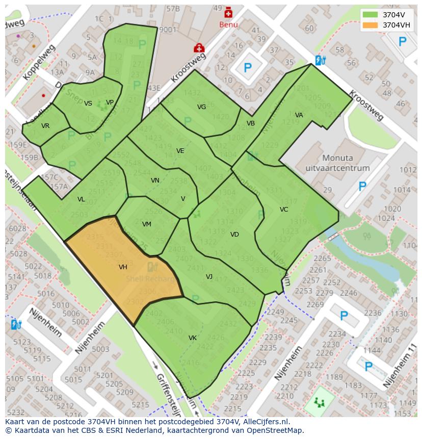 Afbeelding van het postcodegebied 3704 VH op de kaart.