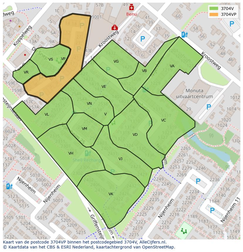 Afbeelding van het postcodegebied 3704 VP op de kaart.