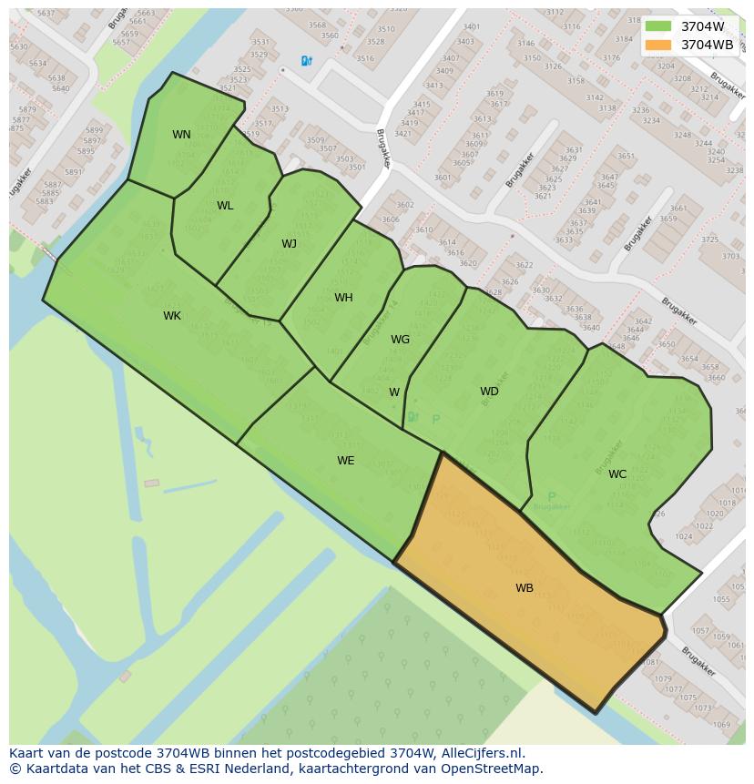 Afbeelding van het postcodegebied 3704 WB op de kaart.
