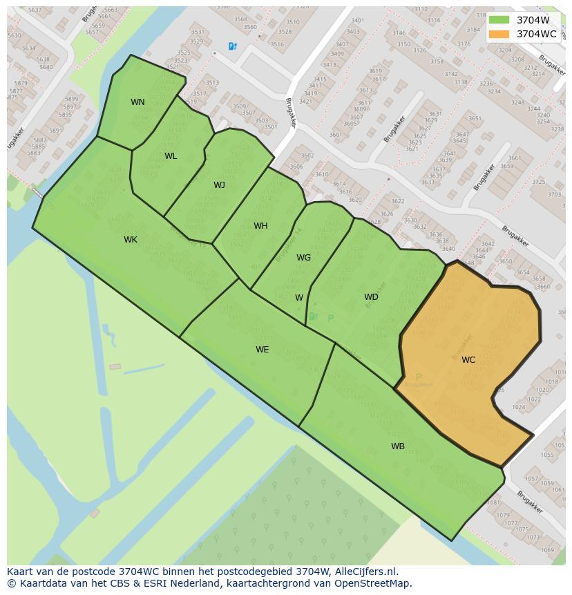 Afbeelding van het postcodegebied 3704 WC op de kaart.