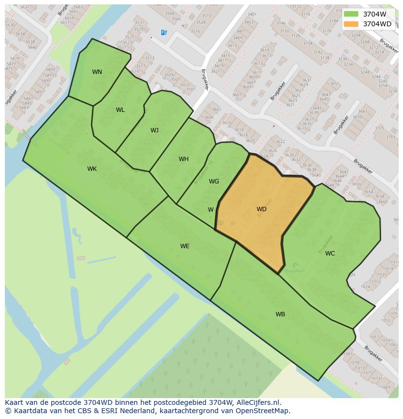 Afbeelding van het postcodegebied 3704 WD op de kaart.