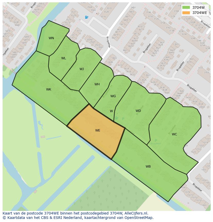 Afbeelding van het postcodegebied 3704 WE op de kaart.