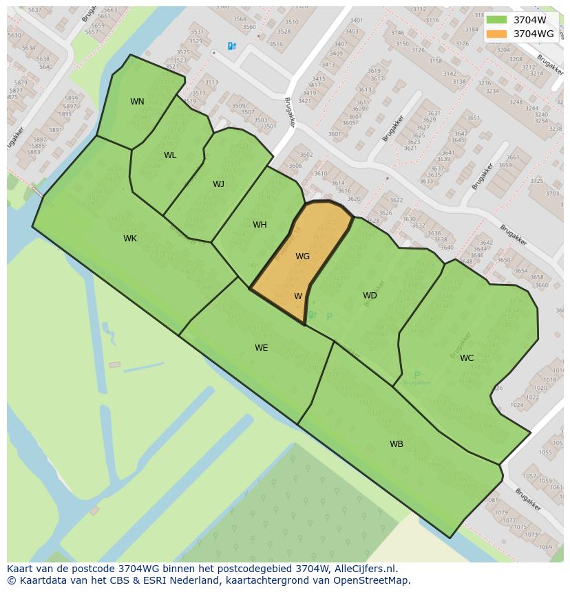 Afbeelding van het postcodegebied 3704 WG op de kaart.