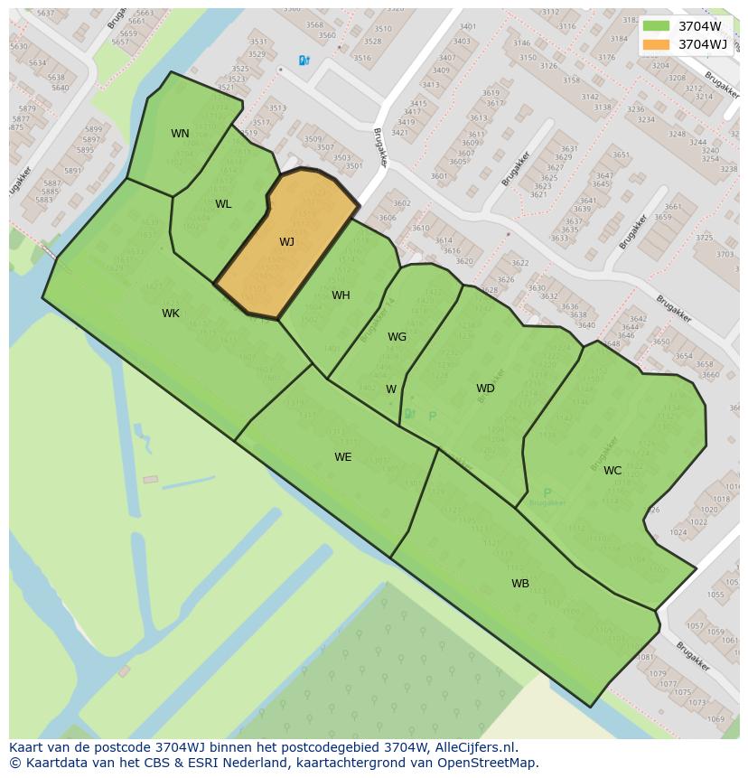 Afbeelding van het postcodegebied 3704 WJ op de kaart.