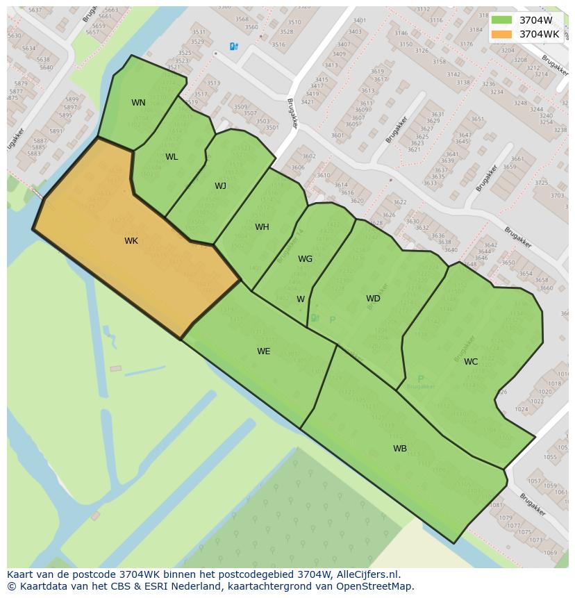 Afbeelding van het postcodegebied 3704 WK op de kaart.