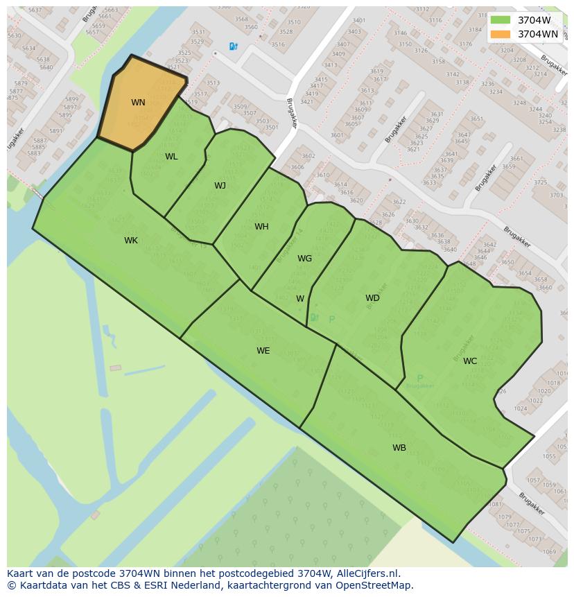 Afbeelding van het postcodegebied 3704 WN op de kaart.