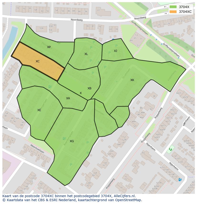 Afbeelding van het postcodegebied 3704 XC op de kaart.
