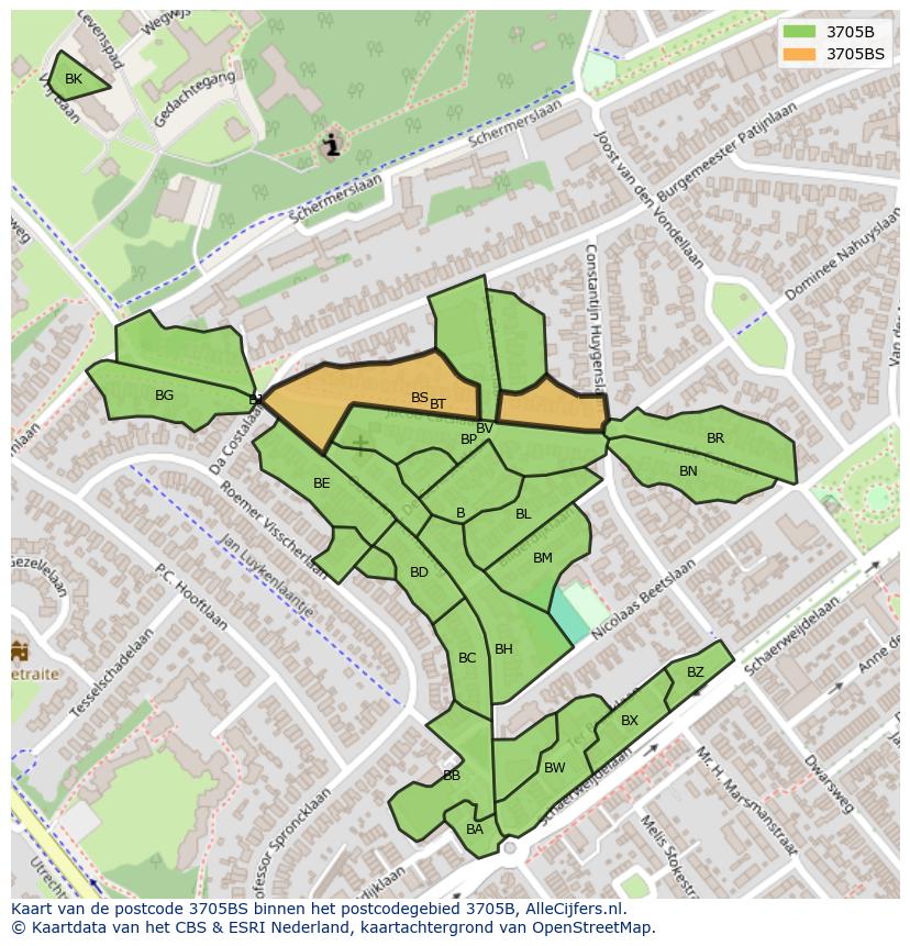Afbeelding van het postcodegebied 3705 BS op de kaart.