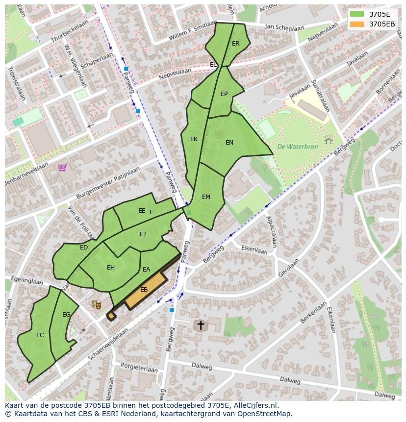 Afbeelding van het postcodegebied 3705 EB op de kaart.