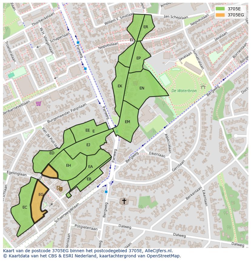 Afbeelding van het postcodegebied 3705 EG op de kaart.