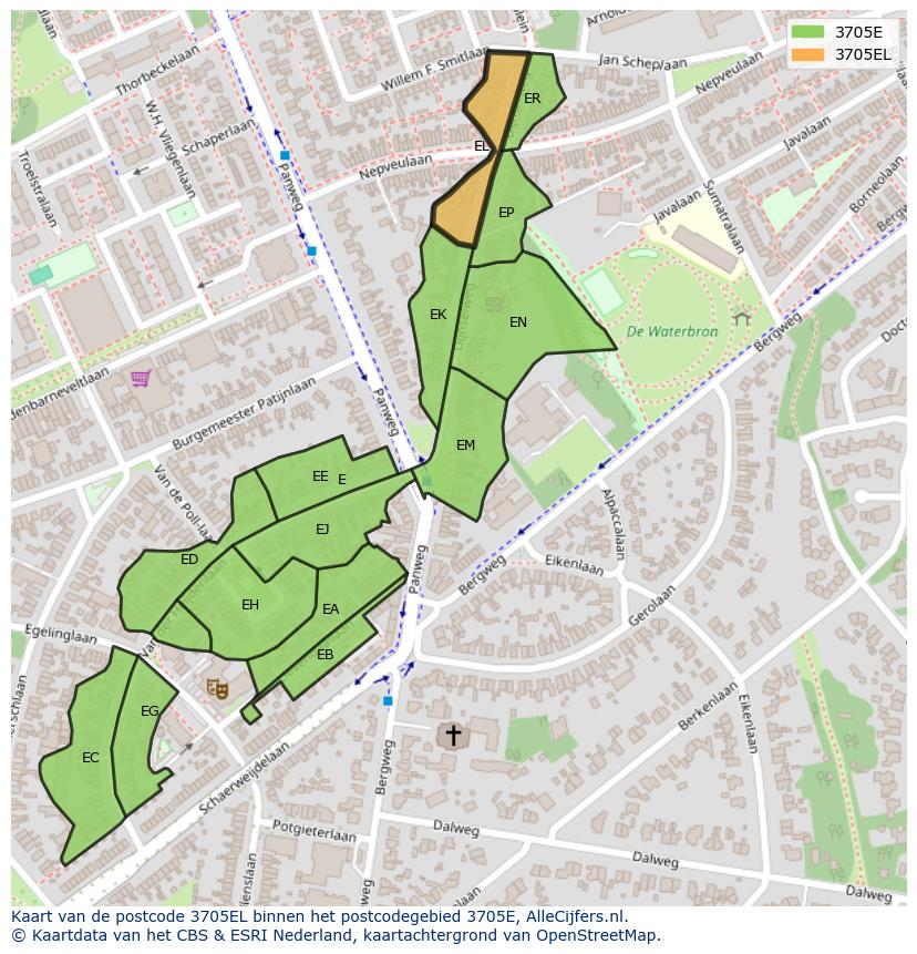 Afbeelding van het postcodegebied 3705 EL op de kaart.
