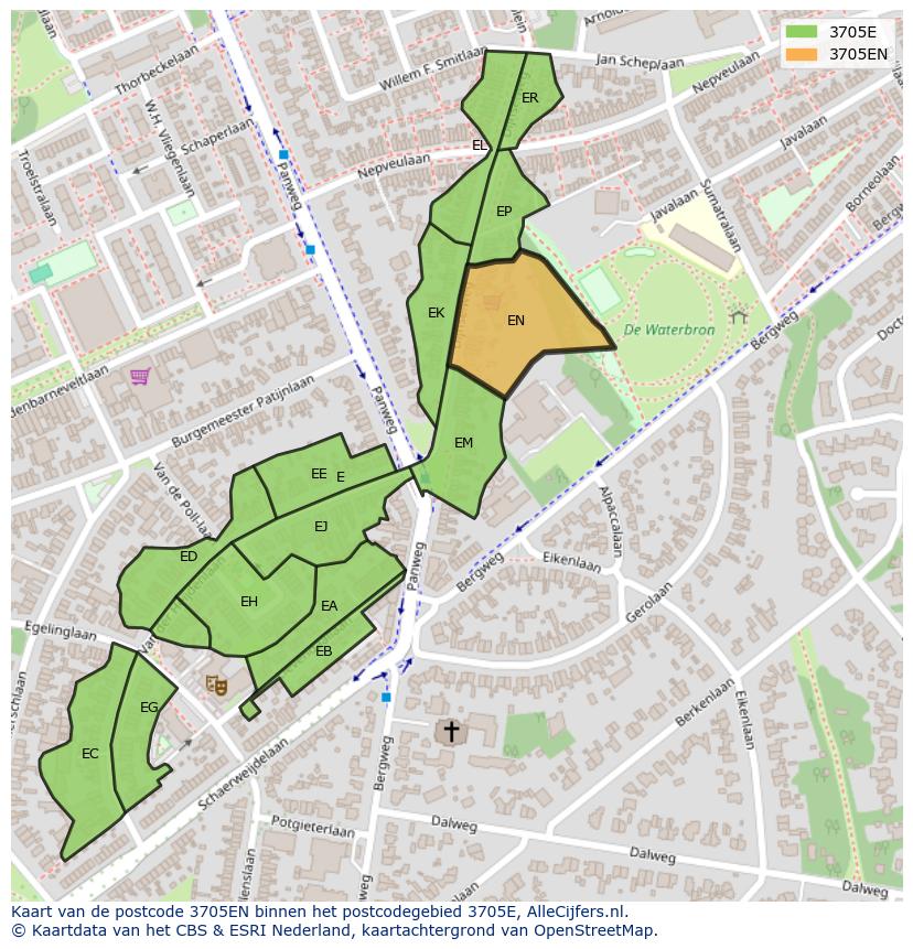 Afbeelding van het postcodegebied 3705 EN op de kaart.