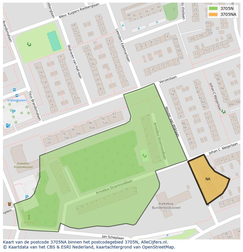 Afbeelding van het postcodegebied 3705 NA op de kaart.