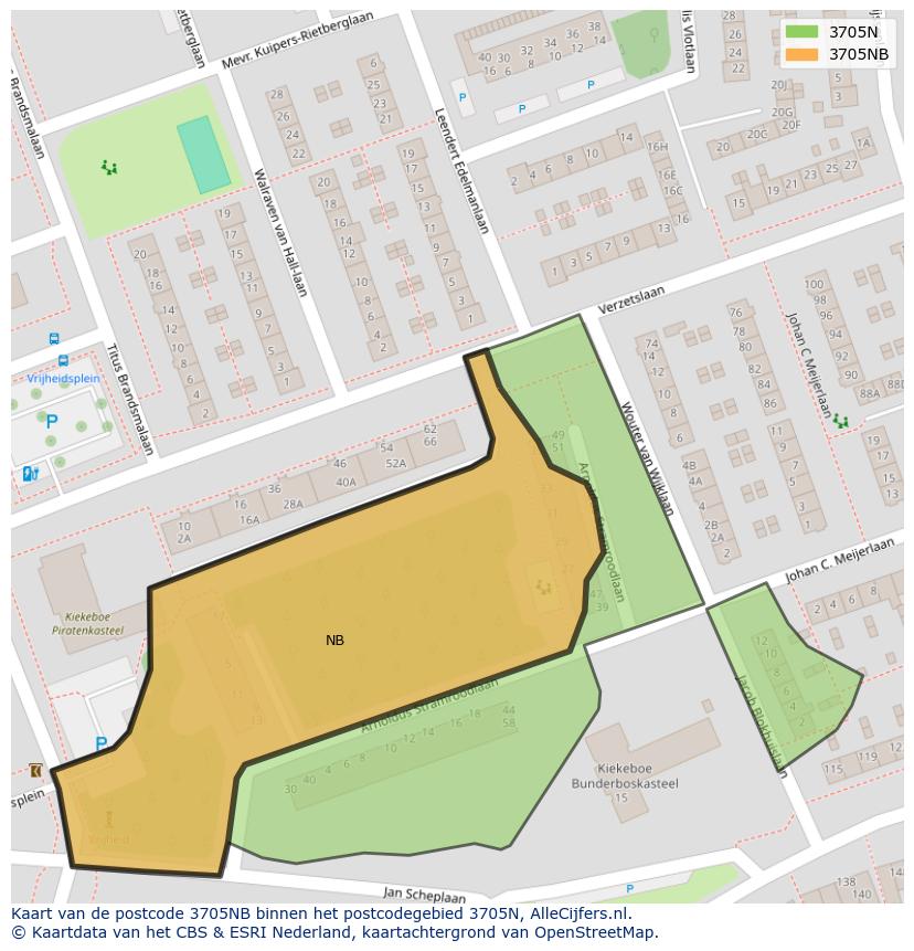 Afbeelding van het postcodegebied 3705 NB op de kaart.