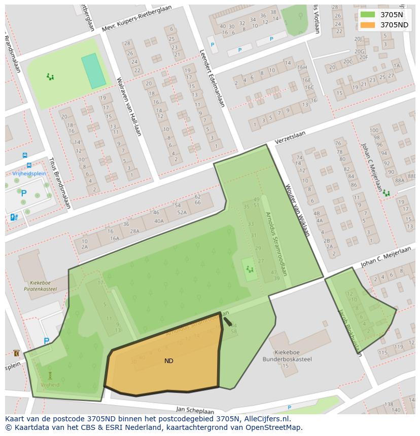 Afbeelding van het postcodegebied 3705 ND op de kaart.