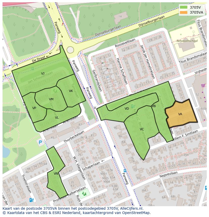 Afbeelding van het postcodegebied 3705 VA op de kaart.