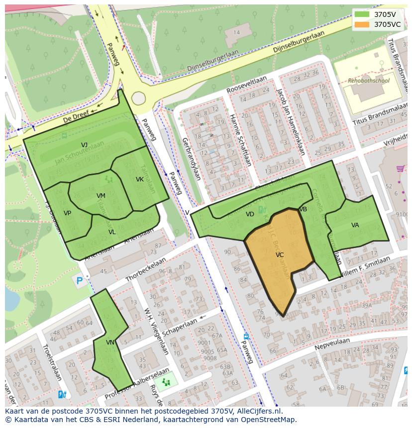 Afbeelding van het postcodegebied 3705 VC op de kaart.