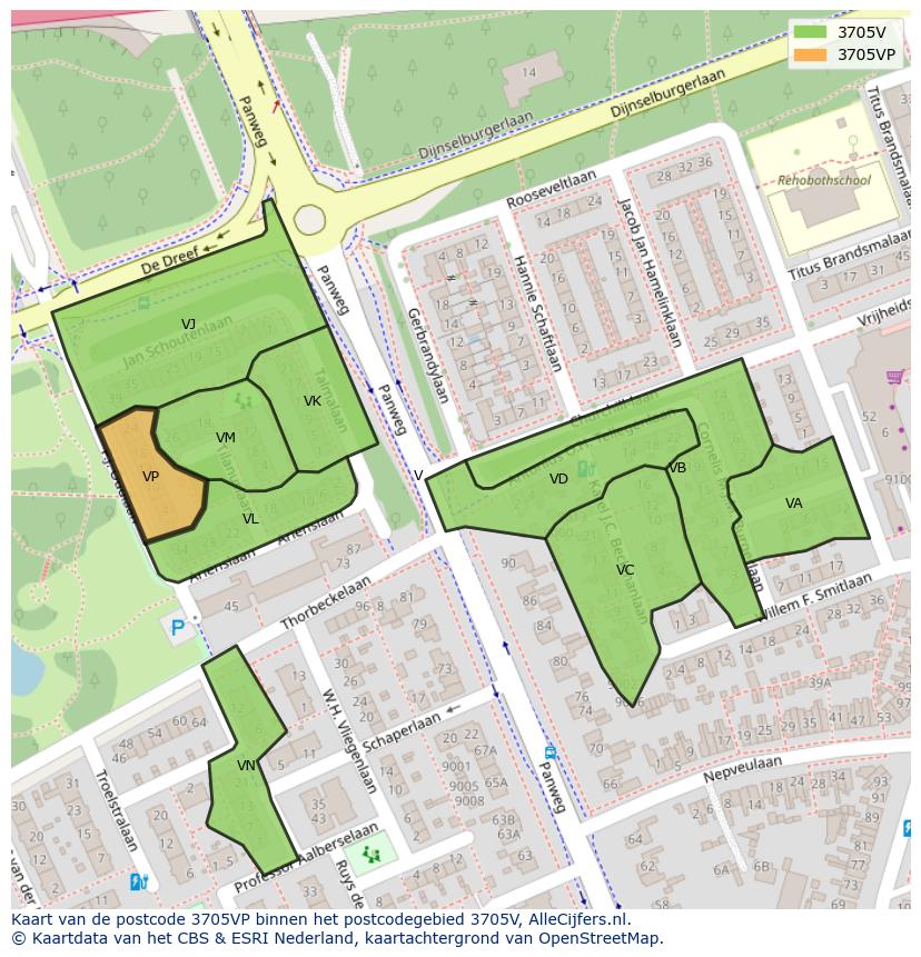 Afbeelding van het postcodegebied 3705 VP op de kaart.