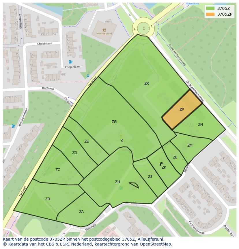 Afbeelding van het postcodegebied 3705 ZP op de kaart.