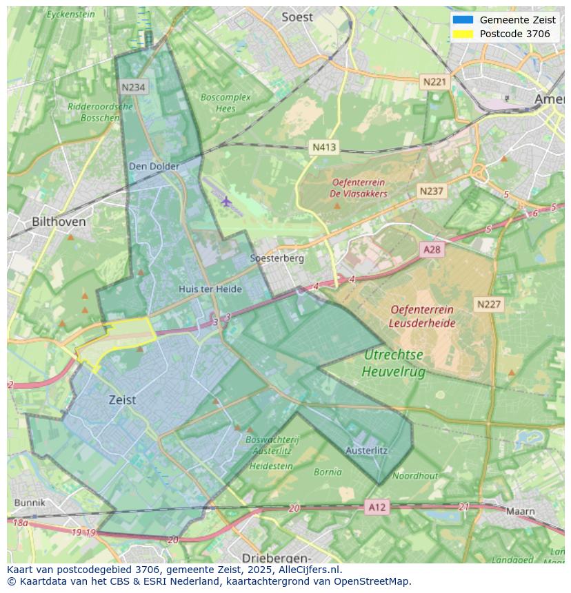Afbeelding van het postcodegebied 3706 op de kaart.