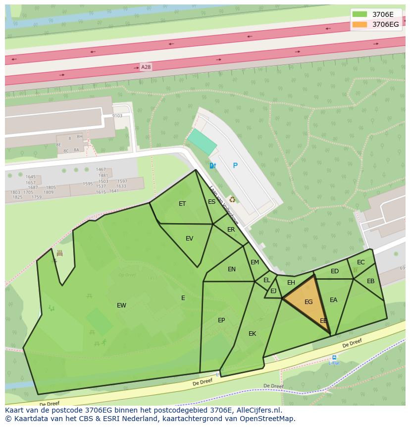 Afbeelding van het postcodegebied 3706 EG op de kaart.