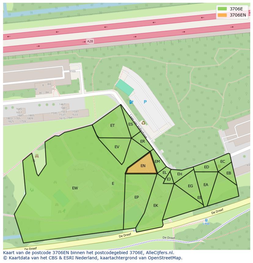 Afbeelding van het postcodegebied 3706 EN op de kaart.