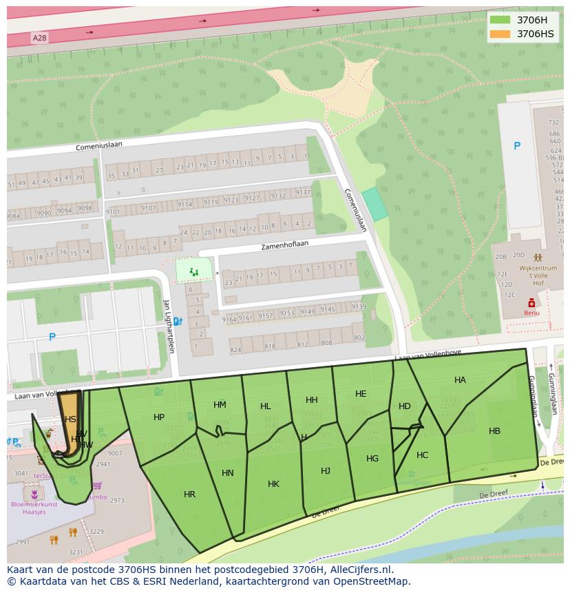 Afbeelding van het postcodegebied 3706 HS op de kaart.