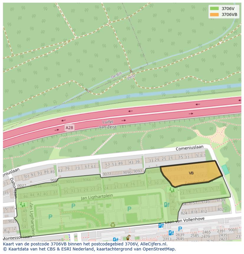 Afbeelding van het postcodegebied 3706 VB op de kaart.