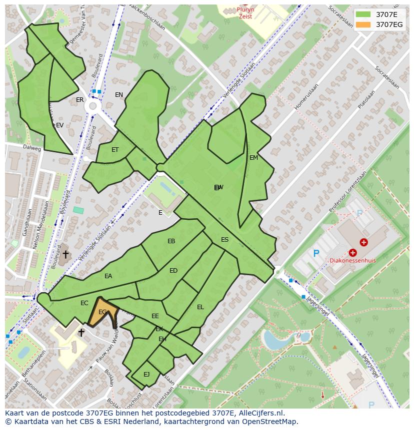 Afbeelding van het postcodegebied 3707 EG op de kaart.